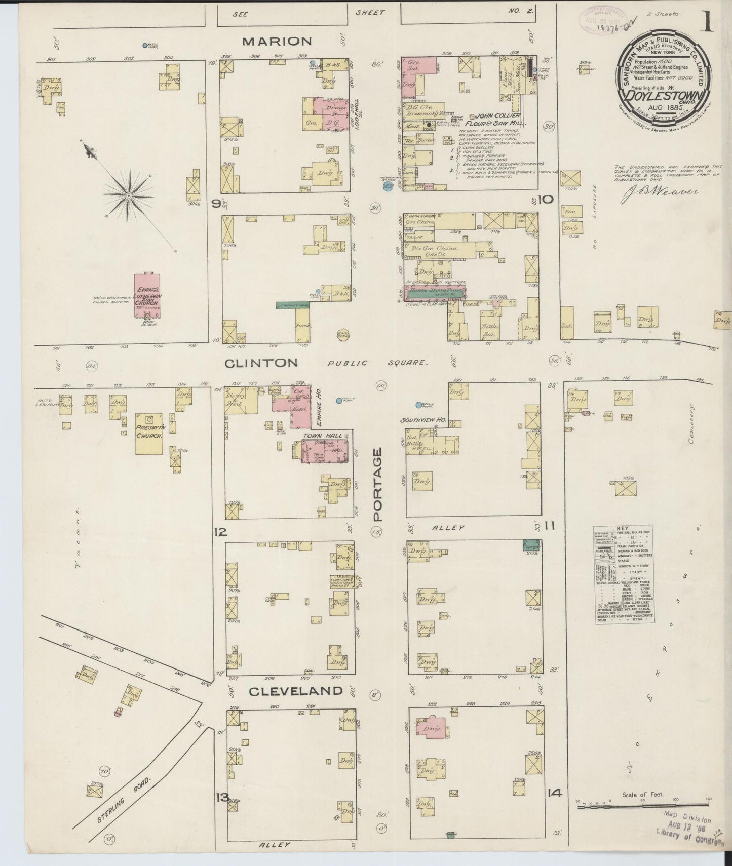 Sanborn Fire Insurance Map from Doylestown, Wayne County, Ohio (1885), Sheet #0001 - Historic Sanborn Fire Insurance Map Print, vintage old map wall art, antique decor, genealogy gift, Ohio Ohio map