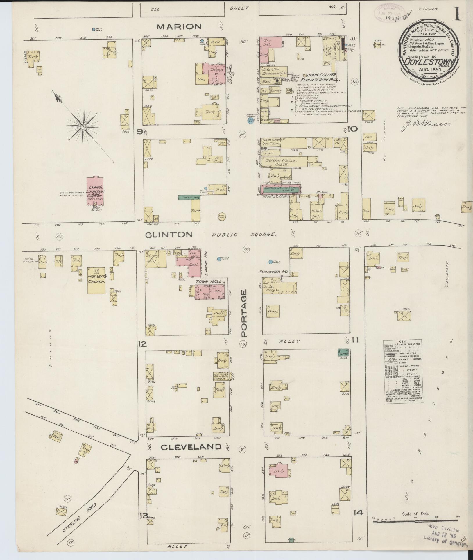 Sanborn Fire Insurance Map from Doylestown, Wayne County, Ohio (1885), Sheet #0001 - Historic Sanborn Fire Insurance Map Print, vintage old map wall art, antique decor, genealogy gift, Ohio Ohio map