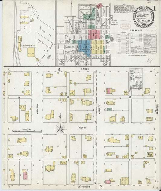 Sanborn Fire Insurance Map from Pittsfield, Pike County, Illinois (1898), Sheet #0001 - Historic Sanborn Fire Insurance Map Print, vintage old map wall art, antique decor, genealogy gift, Illinois Illinois map