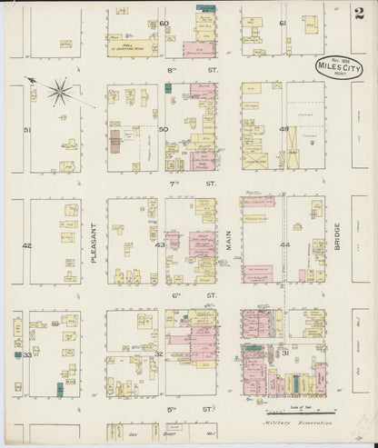 Sanborn Fire Insurance Map from Miles City, Custer County, Montana (1886), Sheet #0002 - Complete Map Set gallery image, historic Sanborn map, vintage wall art, Montana Montana
