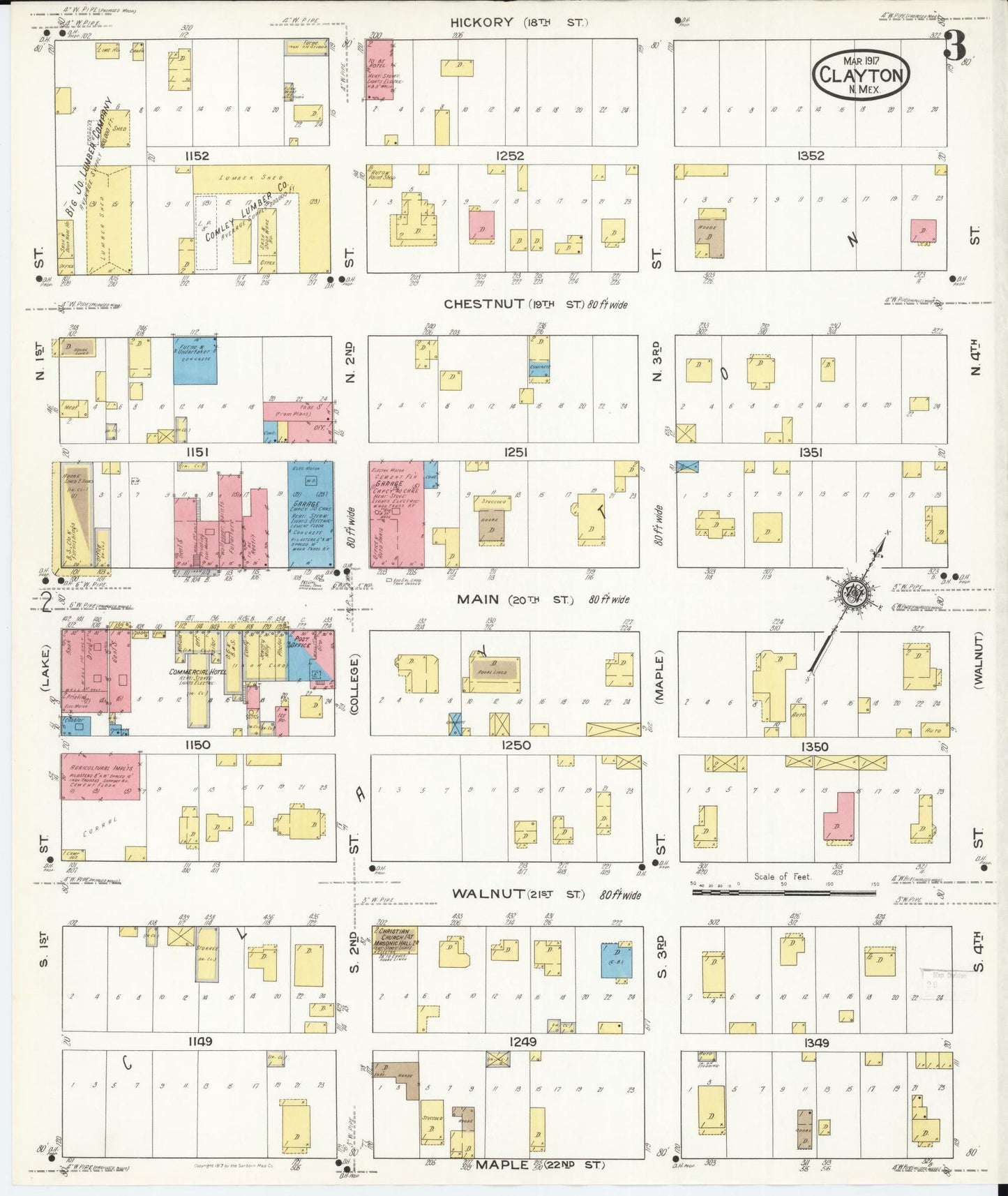 Sanborn Fire Insurance Map from Clayton, Union County, New Mexico (1917), Sheet #0003 - Complete Map Set gallery image, historic Sanborn map, vintage wall art, New Mexico New Mexico