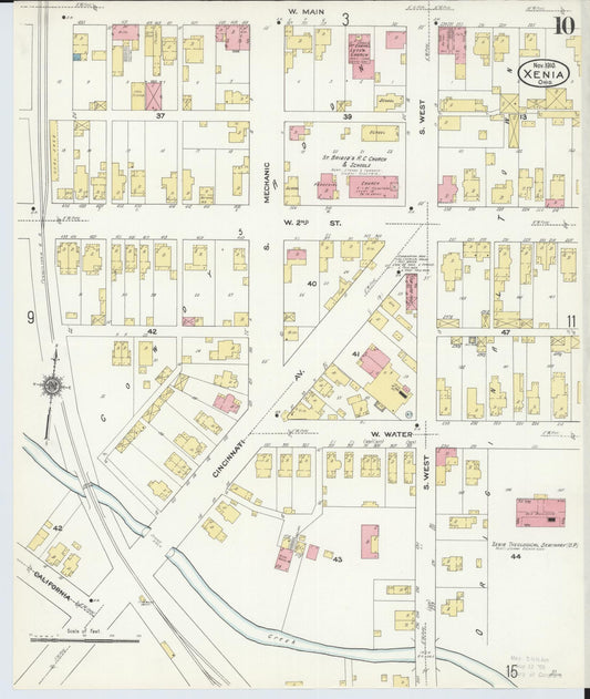 Sanborn Fire Insurance Map from Xenia, Greene County, Ohio (1910), Sheet #0010 - Historic Sanborn Fire Insurance Map Print, vintage old map wall art, antique decor, genealogy gift, Ohio Ohio map