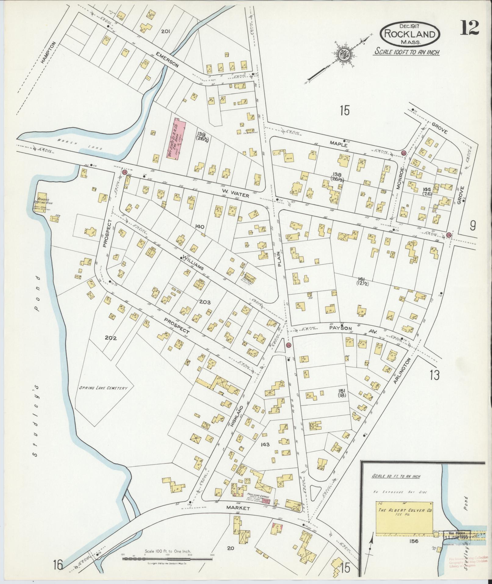 Sanborn Fire Insurance Map from Rockland, Plymouth County, Massachusetts (1917), Sheet #0012 - Complete Map Set gallery image, historic Sanborn map, vintage wall art, Massachusetts Massachusetts