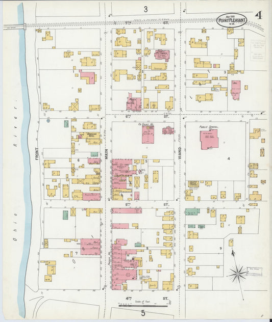 Sanborn Fire Insurance Map from Point Pleasant, Mason County, West Virginia (1900), Sheet #0004 - Historic Sanborn Fire Insurance Map Print, vintage old map wall art, antique decor, genealogy gift, West Virginia West Virginia map