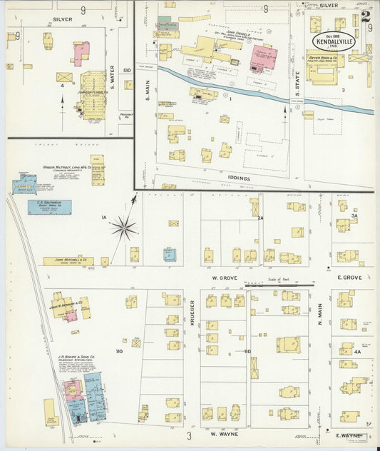 Sanborn Fire Insurance Map from Kendallville, Noble County, Indiana (1908), Sheet #0002 - Historic Sanborn Fire Insurance Map Print, vintage old map wall art, antique decor, genealogy gift, Indiana Indiana map