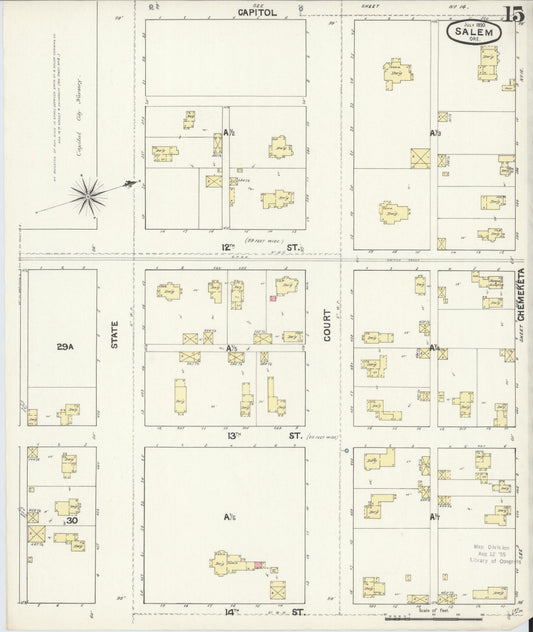 Sanborn Fire Insurance Map from Salem, Marion County, Oregon (1890), Sheet #0015 - Historic Sanborn Fire Insurance Map Print, vintage old map wall art, antique decor, genealogy gift, Oregon Oregon map