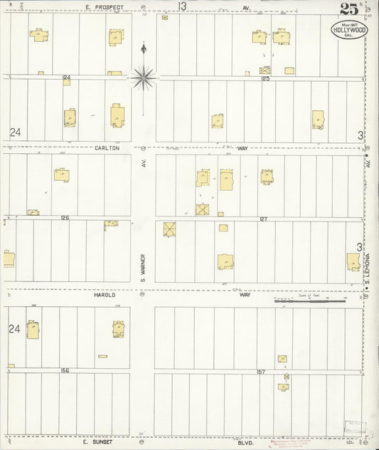 Sanborn Fire Insurance Map from Hollywood, Los Angeles County, California (1907), Sheet #0025 - Historic Sanborn Fire Insurance Map Print, vintage old map wall art, antique decor, genealogy gift, California California map