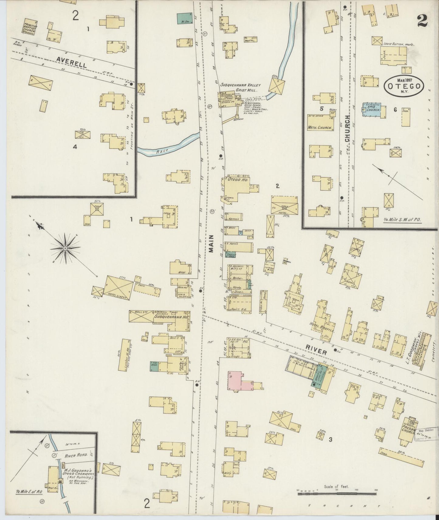 Sanborn Fire Insurance Map from Otego, Otsego County, New York (1897), Sheet #0002 - Complete Map Set gallery image, historic Sanborn map, vintage wall art, New York New York