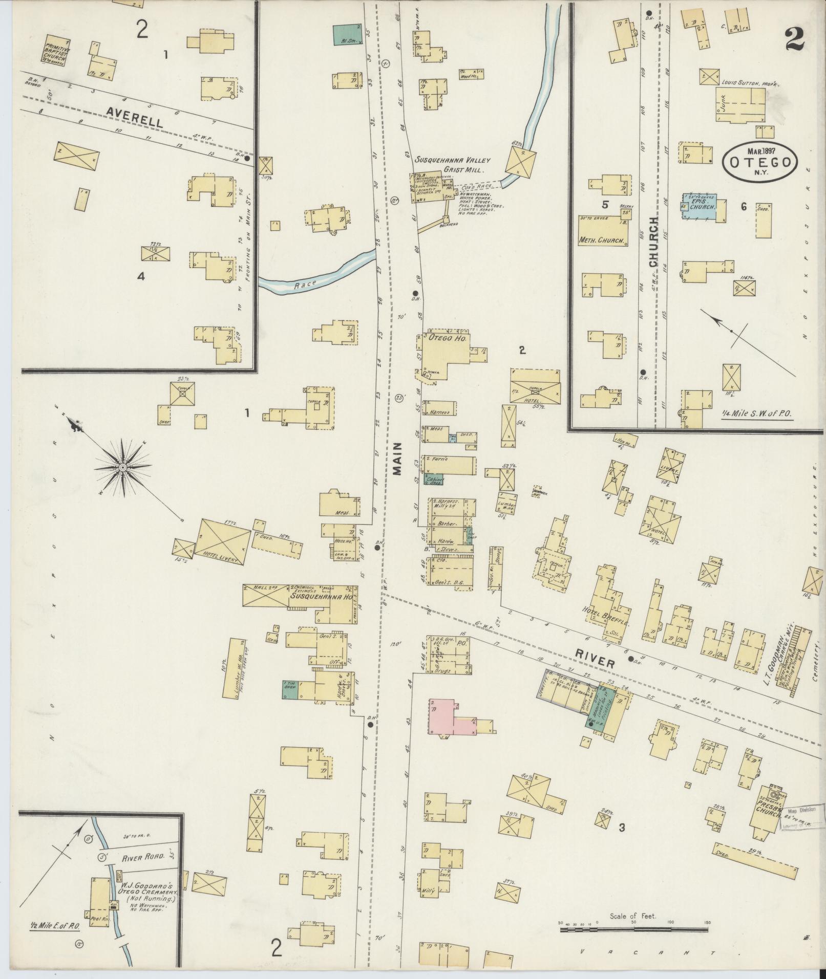 Sanborn Fire Insurance Map from Otego, Otsego County, New York (1897), Sheet #0002 - Complete Map Set gallery image, historic Sanborn map, vintage wall art, New York New York