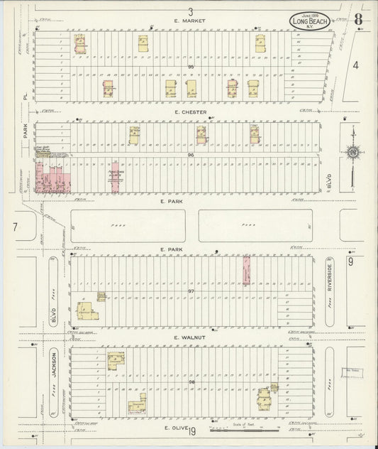 Sanborn Fire Insurance Map from Long Beach, Nassau County, New York (1914), Sheet #0008 - Historic Sanborn Fire Insurance Map Print, vintage old map wall art, antique decor, genealogy gift, New York New York map