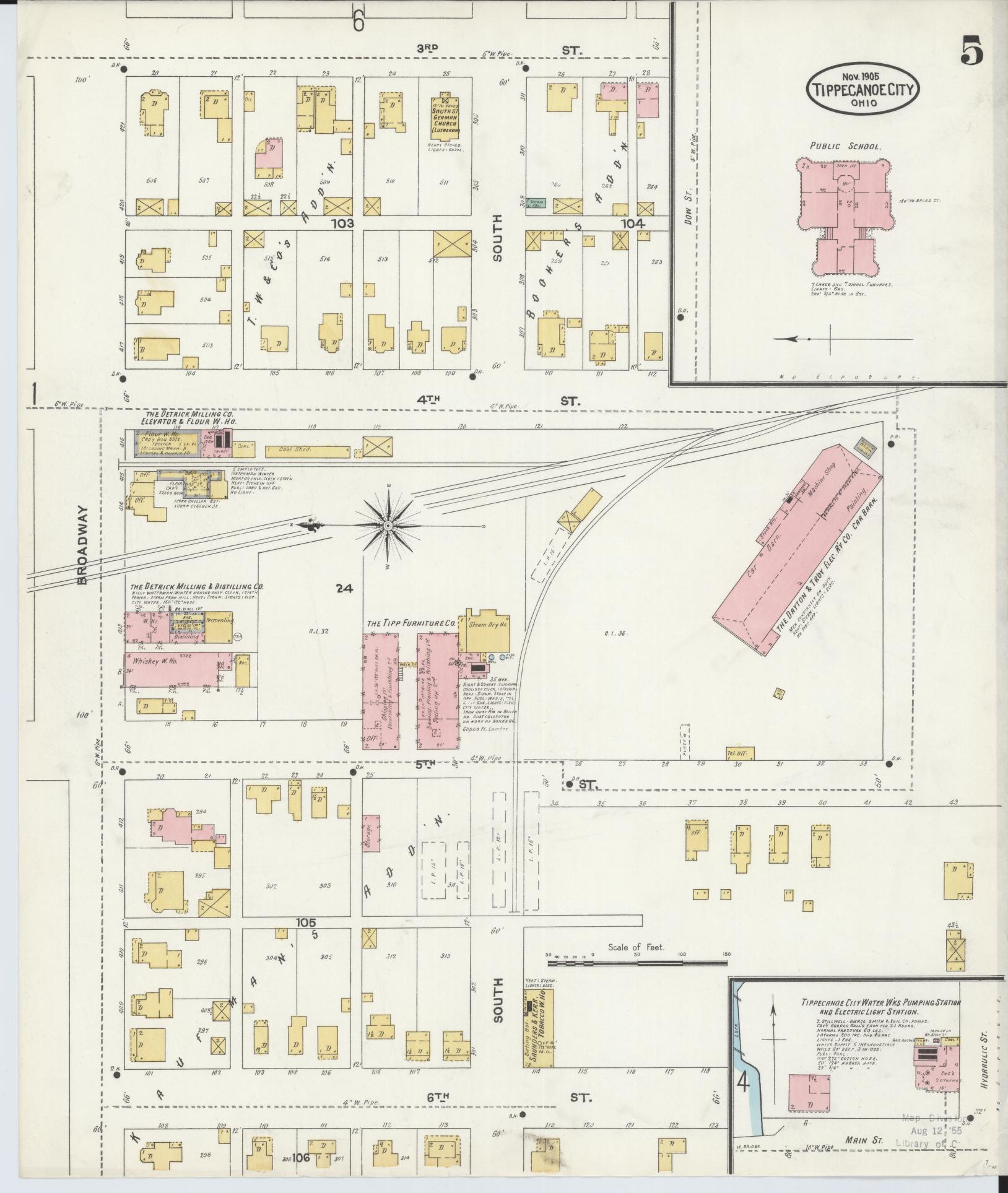 Sanborn Fire Insurance Map from Tipp City, Miami County, Ohio (1905), Sheet #0005 - Historic Sanborn Fire Insurance Map Print, vintage old map wall art, antique decor, genealogy gift, Ohio Ohio map