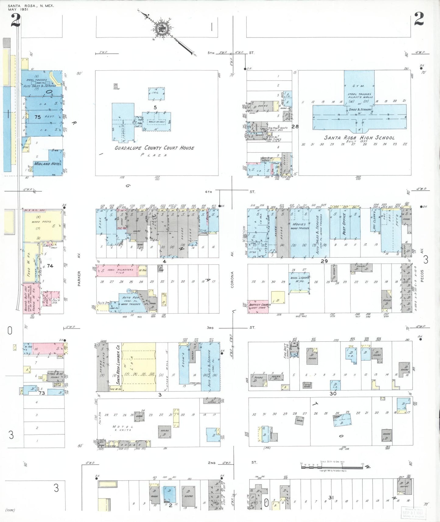 Sanborn Fire Insurance Map from Santa Rosa, Guadalupe County, New Mexico (1951), Sheet #0002 - Complete Map Set gallery image, historic Sanborn map, vintage wall art, New Mexico New Mexico