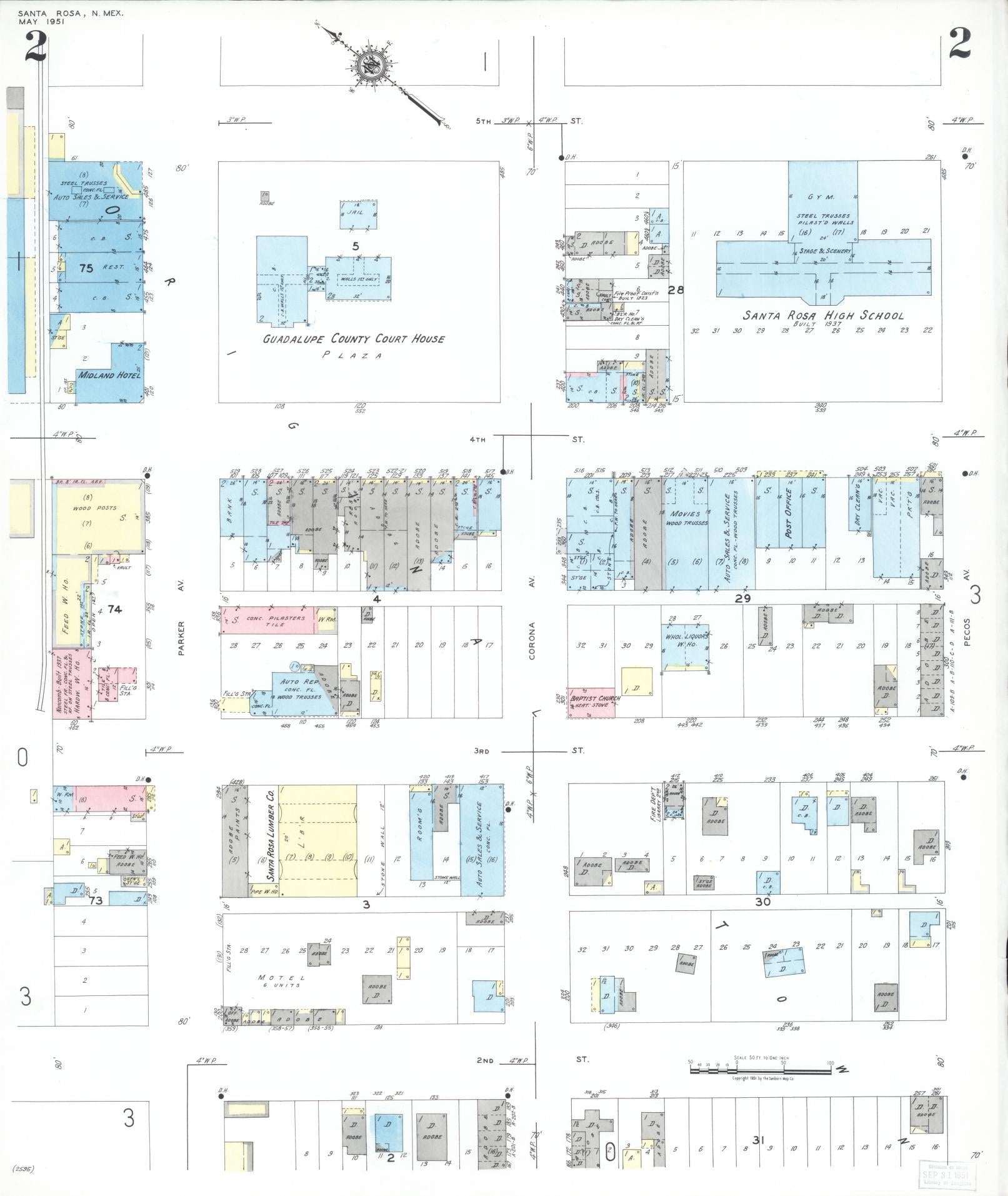 Sanborn Fire Insurance Map from Santa Rosa, Guadalupe County, New Mexico (1951), Sheet #0002 - Complete Map Set gallery image, historic Sanborn map, vintage wall art, New Mexico New Mexico