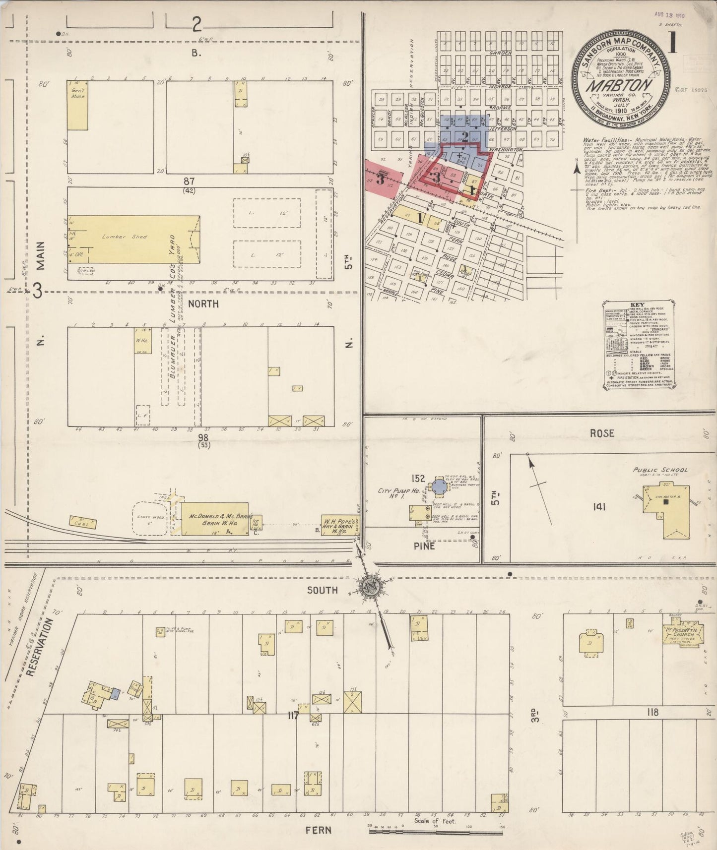 Sanborn Fire Insurance Map from Mabton, Yakima County, Washington (1910), Sheet #0001 - Complete Map Set gallery image, historic Sanborn map, vintage wall art, Washington Washington