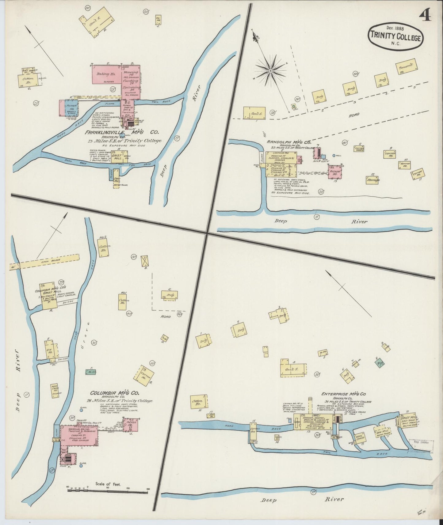 Sanborn Fire Insurance Map from Trinity College, Randolph County, North Carolina (1888), Sheet #0004 - Complete Map Set gallery image, historic Sanborn map, vintage wall art, North Carolina North Carolina