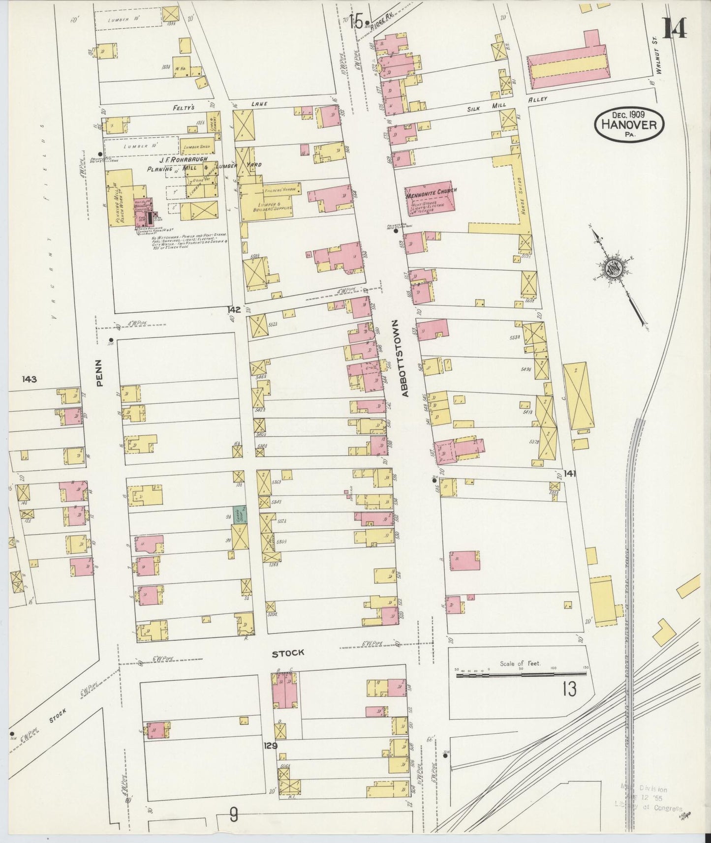 Sanborn Fire Insurance Map from Hanover, York County, Pennsylvania (1909), Sheet #0014 - Complete Map Set gallery image, historic Sanborn map, vintage wall art, Pennsylvania Pennsylvania