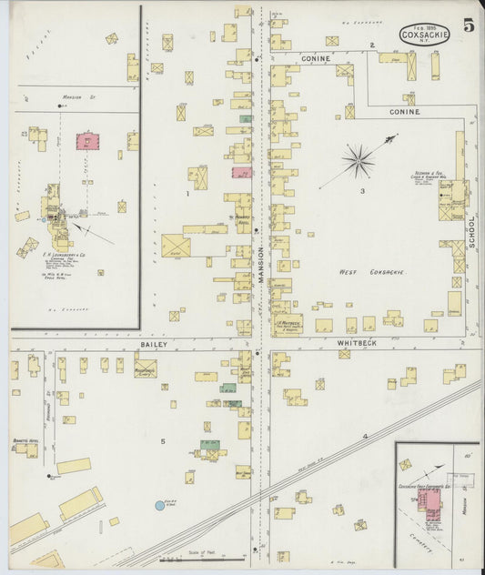 Sanborn Fire Insurance Map from Coxsackie, Greene County, New York (1895), Sheet #0005 - Historic Sanborn Fire Insurance Map Print, vintage old map wall art, antique decor, genealogy gift, New York New York map