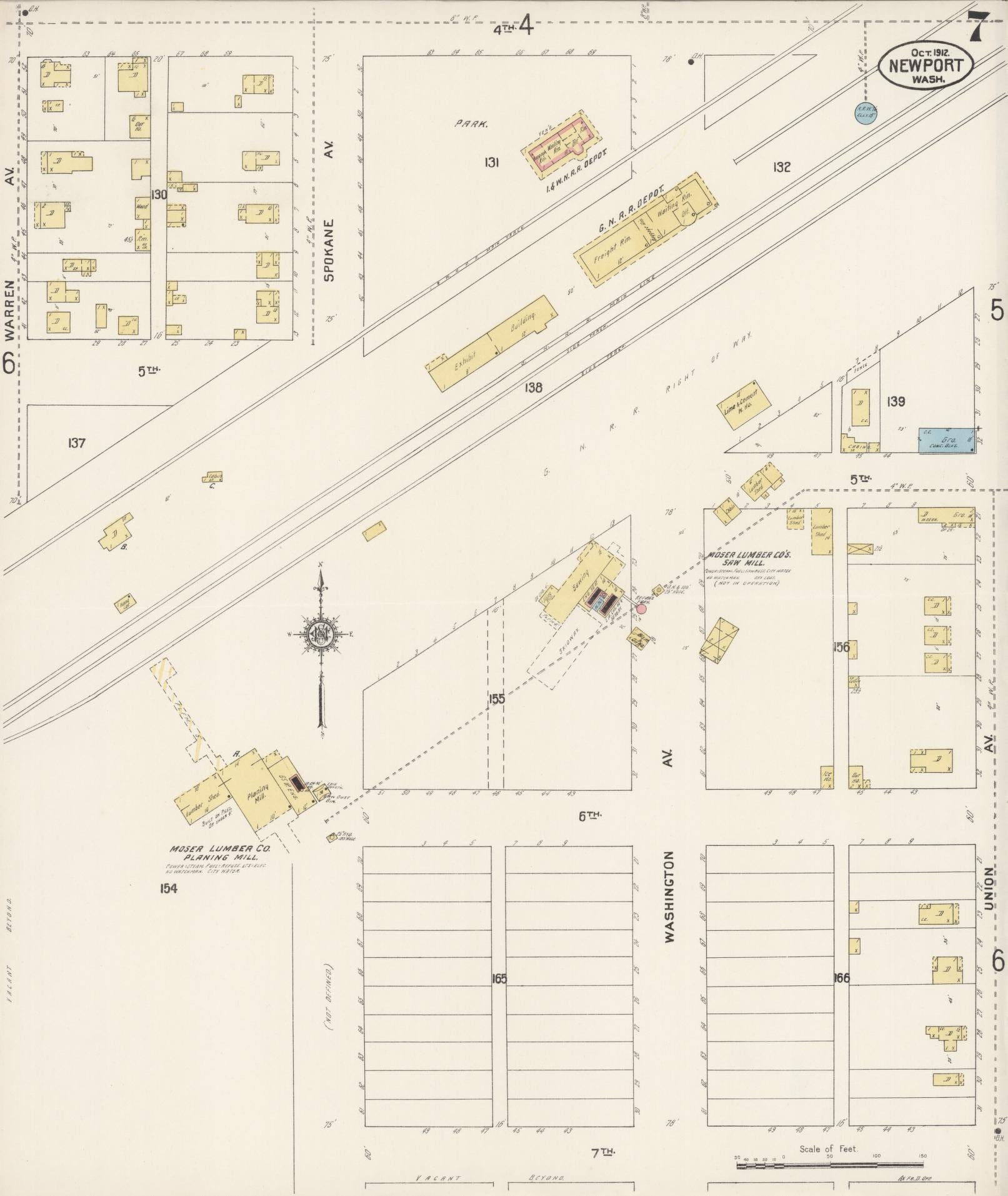 Sanborn Fire Insurance Map from Newport, Pend Orielle County, Washington (1912), Sheet #0007 - Complete Map Set gallery image, historic Sanborn map, vintage wall art, Washington Washington