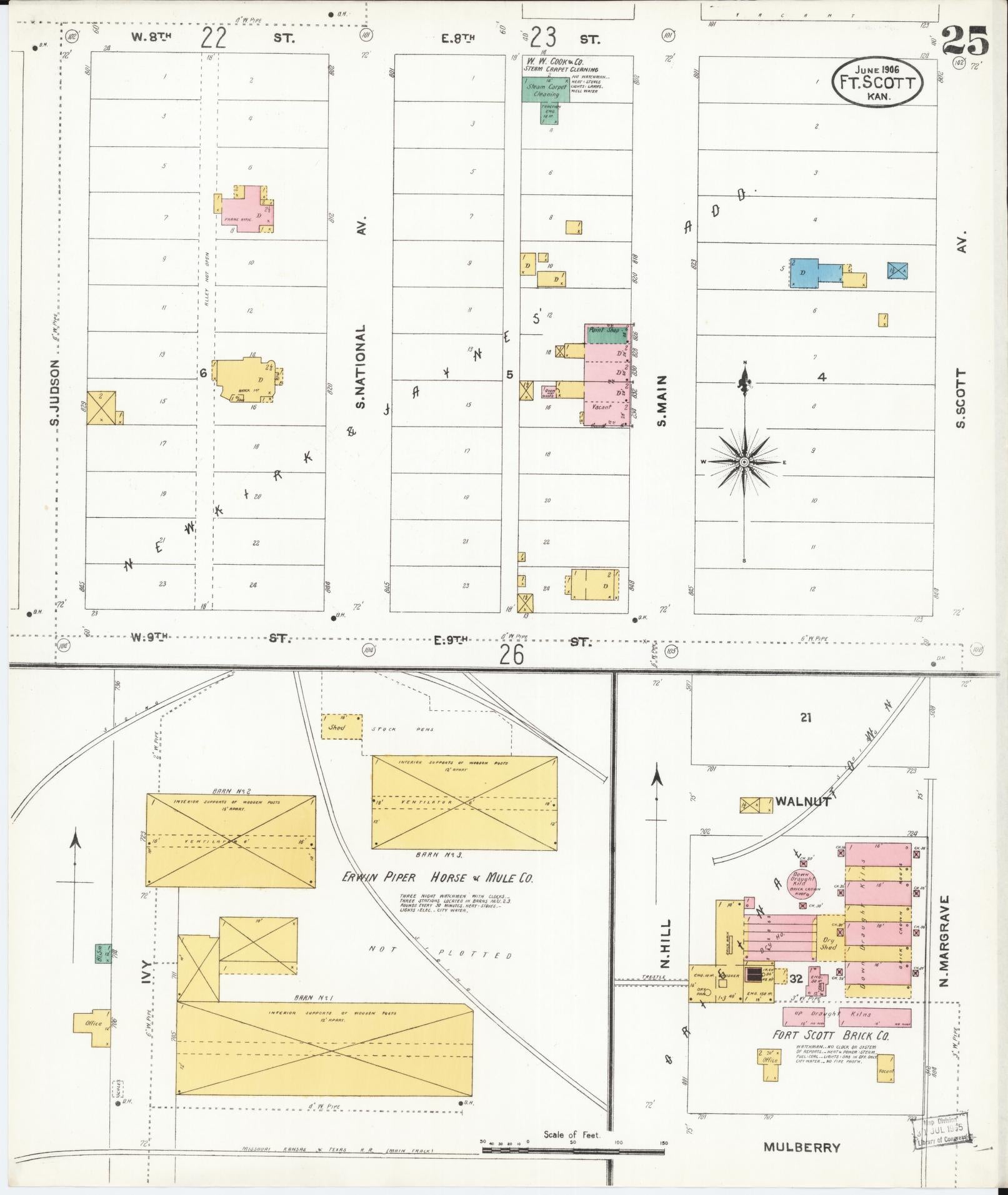 Sanborn Fire Insurance Map from Fort Scott, Bourbon County, Kansas (1906), Sheet #0025 - Historic Sanborn Fire Insurance Map Print, vintage old map wall art, antique decor, genealogy gift, Kansas Kansas map