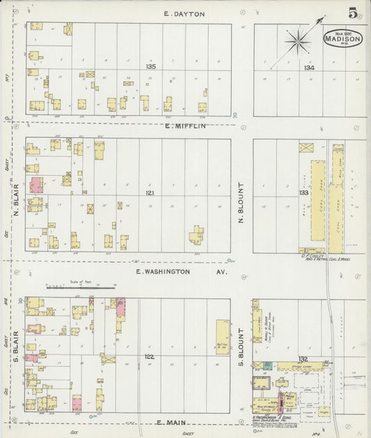 Sanborn Fire Insurance Map from Madison, Dane County, Wisconsin (1892), Sheet #0005 - Historic Sanborn Fire Insurance Map Print, vintage old map wall art, antique decor, genealogy gift, Wisconsin Wisconsin map