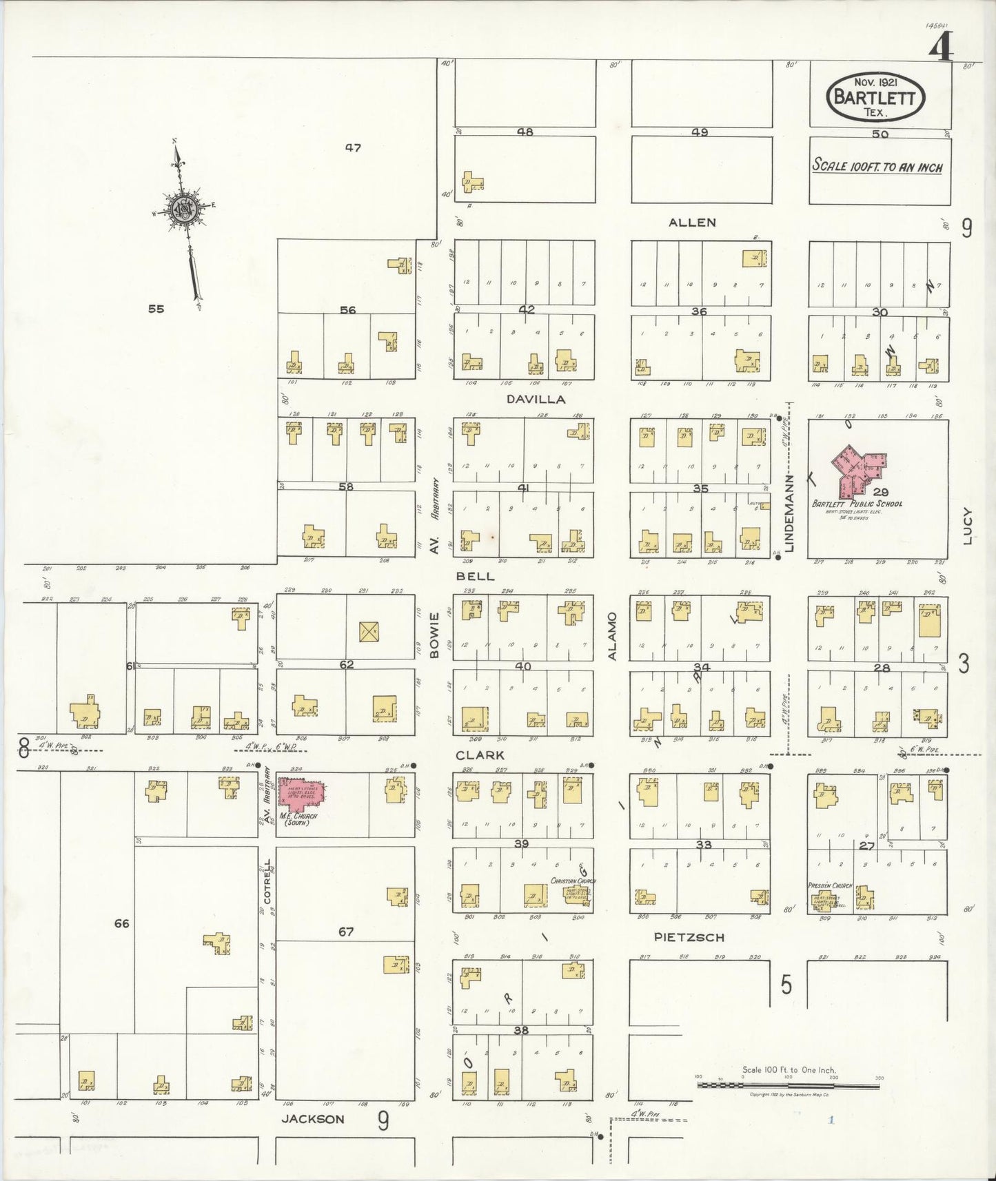 Sanborn Fire Insurance Map from Bartlett, Bell and Williamson Counties, Texas (1921), Sheet #0004 - Complete Map Set gallery image, historic Sanborn map, vintage wall art, Texas Texas