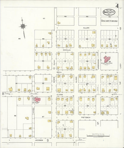 Sanborn Fire Insurance Map from Bartlett, Bell and Williamson Counties, Texas (1921), Sheet #0004 - Complete Map Set gallery image, historic Sanborn map, vintage wall art, Texas Texas