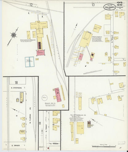 Sanborn Fire Insurance Map from Valdosta, Lowndes County, Georgia (1911), Sheet #0022 - Complete Map Set gallery image, historic Sanborn map, vintage wall art, Georgia Georgia