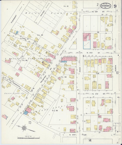 Sanborn Fire Insurance Map from Hannibal, Marion County, Missouri (1913), Sheet #0009 - Historic Sanborn Fire Insurance Map Print, vintage old map wall art, antique decor, genealogy gift, Missouri Missouri map