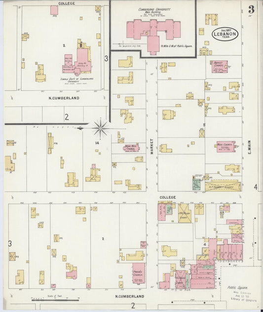 Sanborn Fire Insurance Map from Lebanon, Wilson County, Tennessee (1897), Sheet #0003 - Historic Sanborn Fire Insurance Map Print, vintage old map wall art, antique decor, genealogy gift, Tennessee Tennessee map