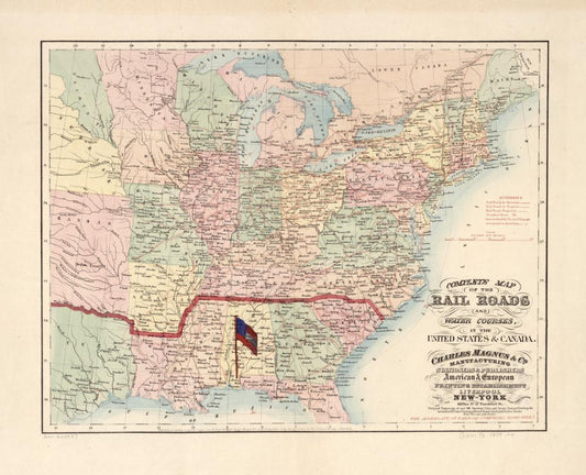 Complete map of the rail roads and water courses in the United Staes & Canada. Civil War Map (1859) - Historic Battlefield Map Reprint