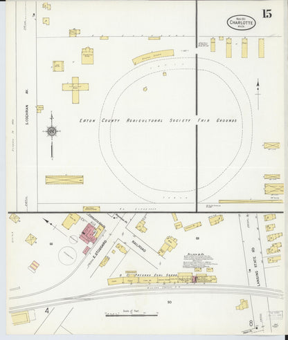 Sanborn Fire Insurance Map from Charlotte, Eaton County, Michigan (1911), Sheet #0015 - Historic Sanborn Fire Insurance Map Print, vintage old map wall art, antique decor, genealogy gift, Michigan Michigan map