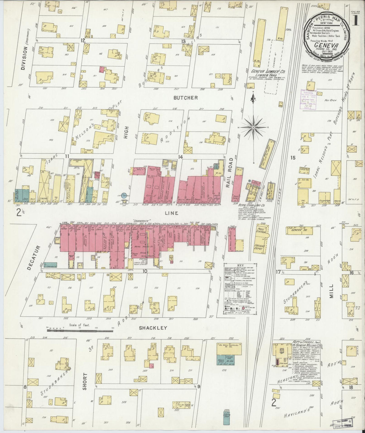 Sanborn Fire Insurance Map from Geneva, Adams County, Indiana (1901), Sheet #0001 - Historic Sanborn Fire Insurance Map Print, vintage old map wall art, antique decor, genealogy gift, Indiana Indiana map