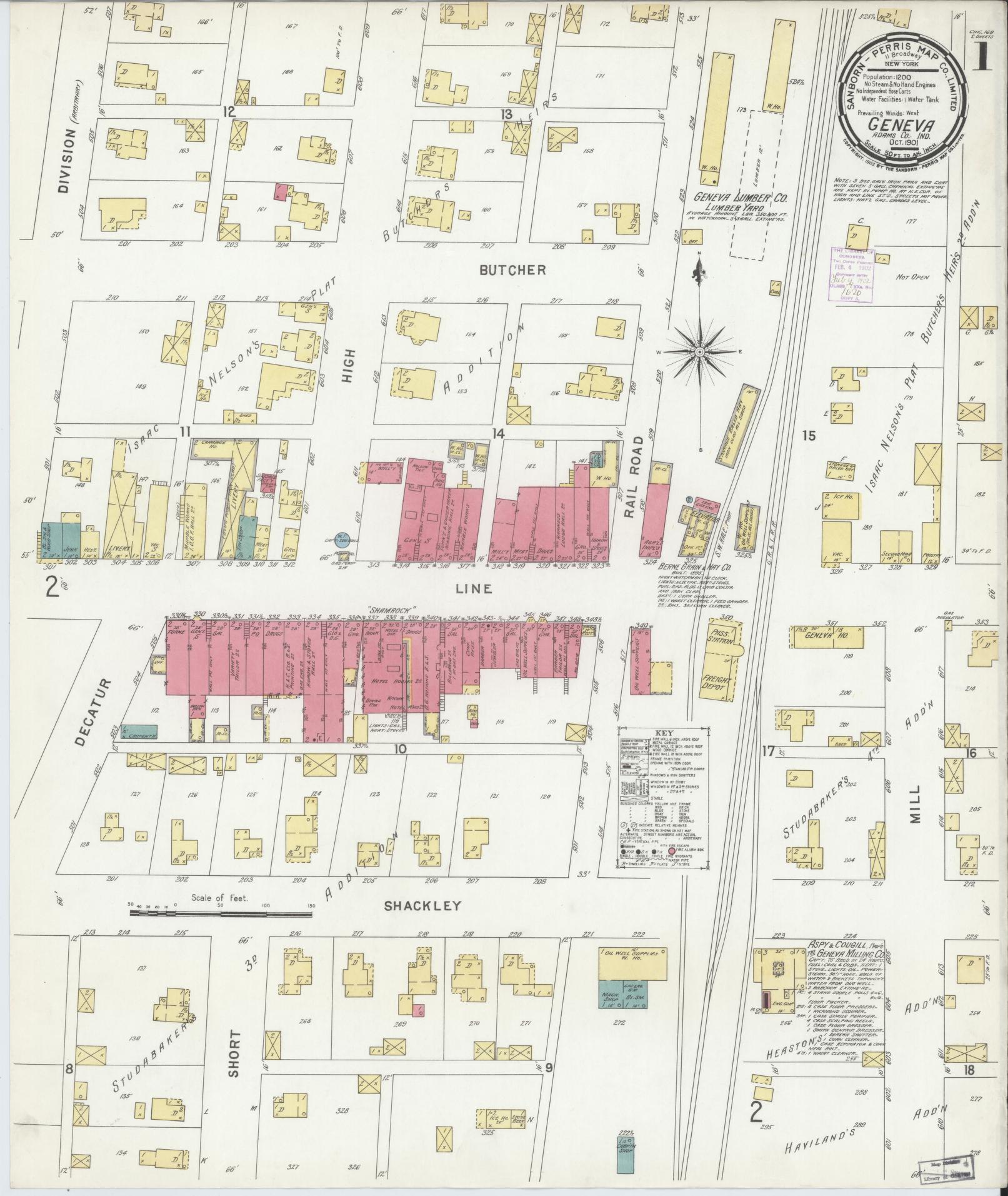Sanborn Fire Insurance Map from Geneva, Adams County, Indiana (1901), Sheet #0001 - Historic Sanborn Fire Insurance Map Print, vintage old map wall art, antique decor, genealogy gift, Indiana Indiana map