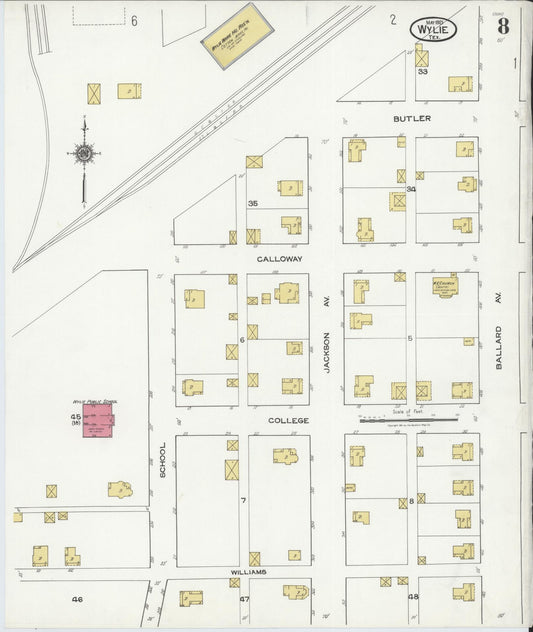 Sanborn Fire Insurance Map from Wylie, Collin County, Texas (1921), Sheet #0008 - Historic Sanborn Fire Insurance Map Print, vintage old map wall art, antique decor, genealogy gift, Texas Texas map
