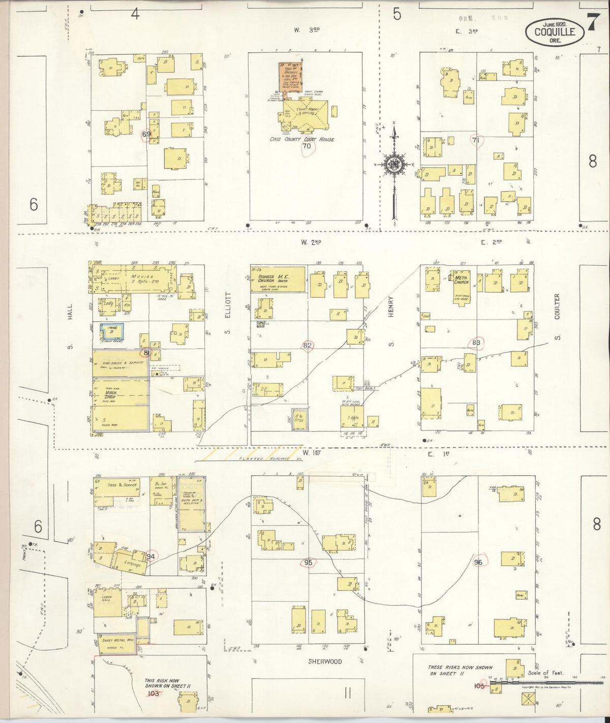 Sanborn Fire Insurance Map from Coquille, Coos County, Oregon (1945), Sheet #0007 - Historic Sanborn Fire Insurance Map Print, vintage old map wall art, antique decor, genealogy gift, Oregon Oregon map