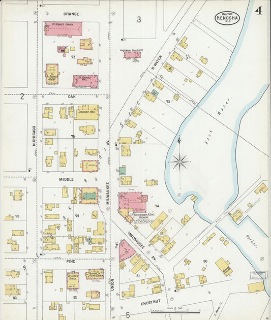 Sanborn Fire Insurance Map from Kenosha, Kenosha County, Wisconsin (1900), Sheet #0004 - Historic Sanborn Fire Insurance Map Print, vintage old map wall art, antique decor, genealogy gift, Wisconsin Wisconsin map