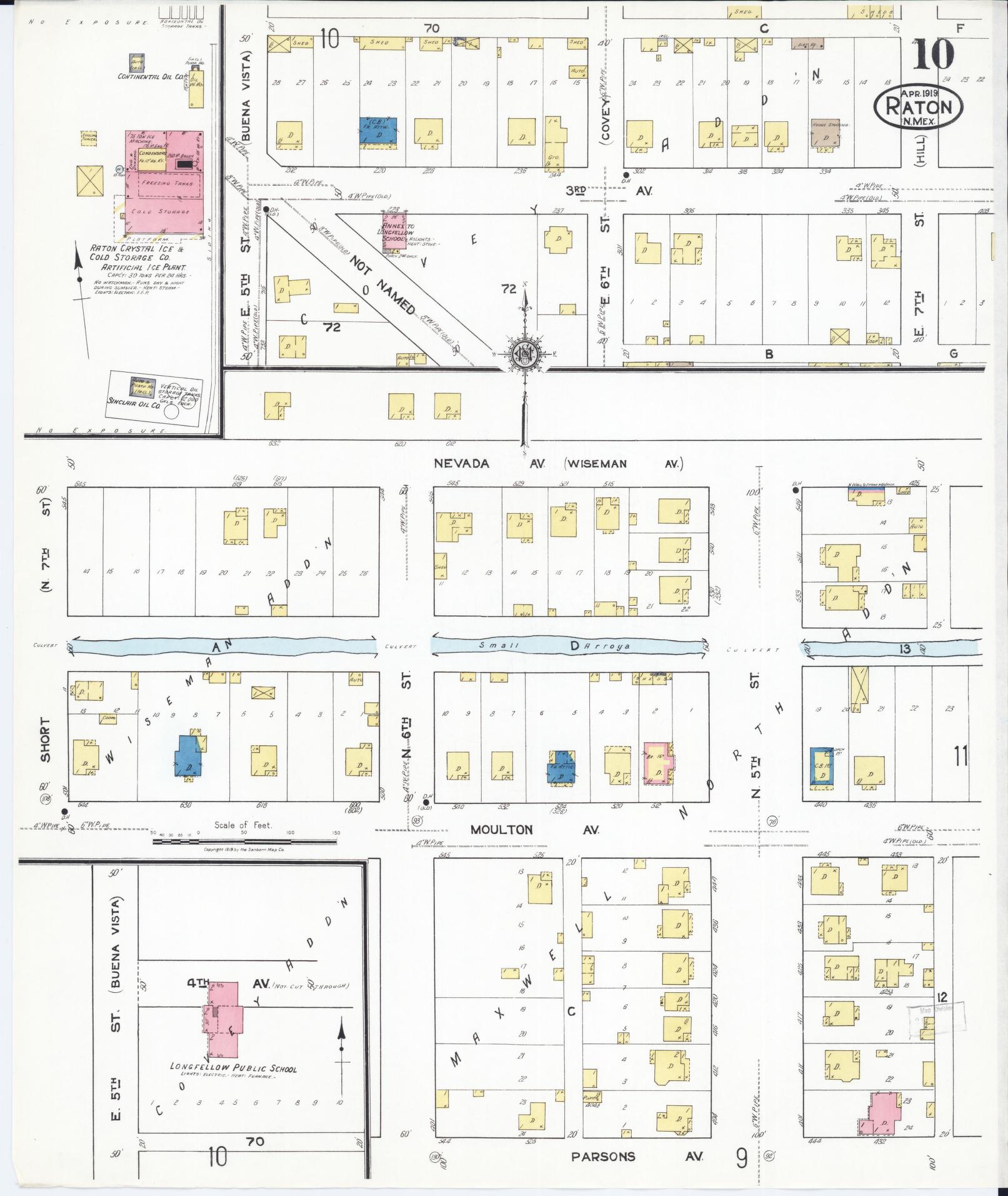Sanborn Fire Insurance Map from Raton, Colfax County, New Mexico (1919), Sheet #0010 - Complete Map Set gallery image, historic Sanborn map, vintage wall art, New Mexico New Mexico