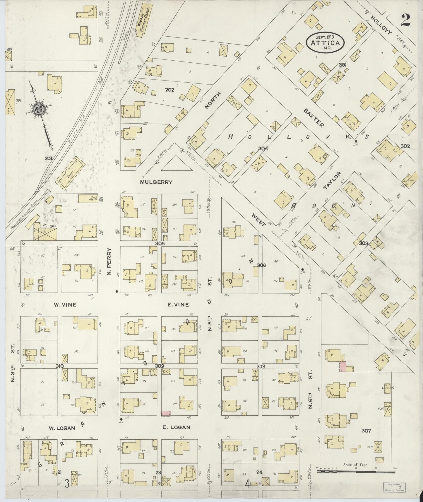 Sanborn Fire Insurance Map from Attica, Fountain County, Indiana (1910), Sheet #0002 - Historic Sanborn Fire Insurance Map Print, vintage old map wall art, antique decor, genealogy gift, Indiana Indiana map
