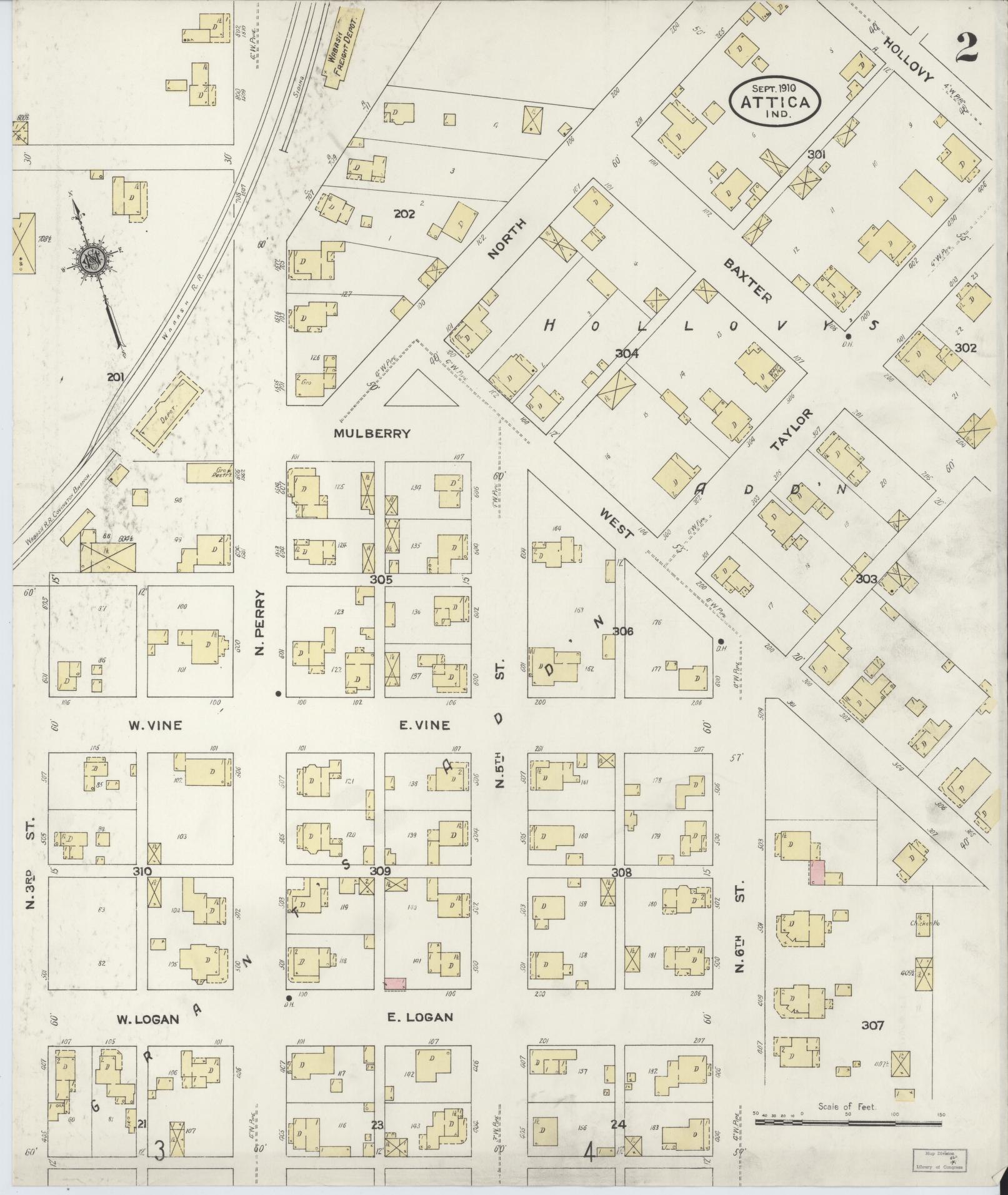 Sanborn Fire Insurance Map from Attica, Fountain County, Indiana (1910), Sheet #0002 - Historic Sanborn Fire Insurance Map Print, vintage old map wall art, antique decor, genealogy gift, Indiana Indiana map