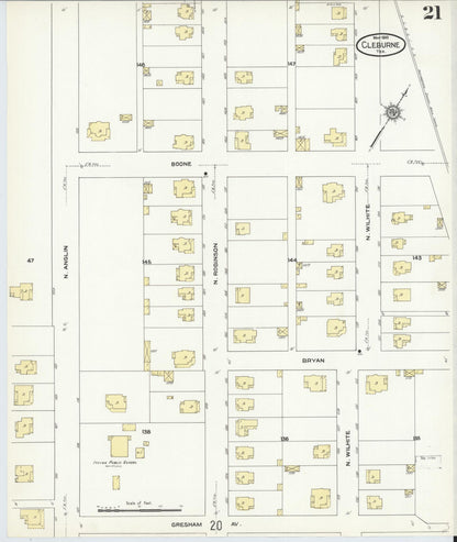 Sanborn Fire Insurance Map from Cleburne, Johnson County, Texas (1910), Sheet #0021 - Historic Sanborn Fire Insurance Map Print, vintage old map wall art, antique decor, genealogy gift, Texas Texas map