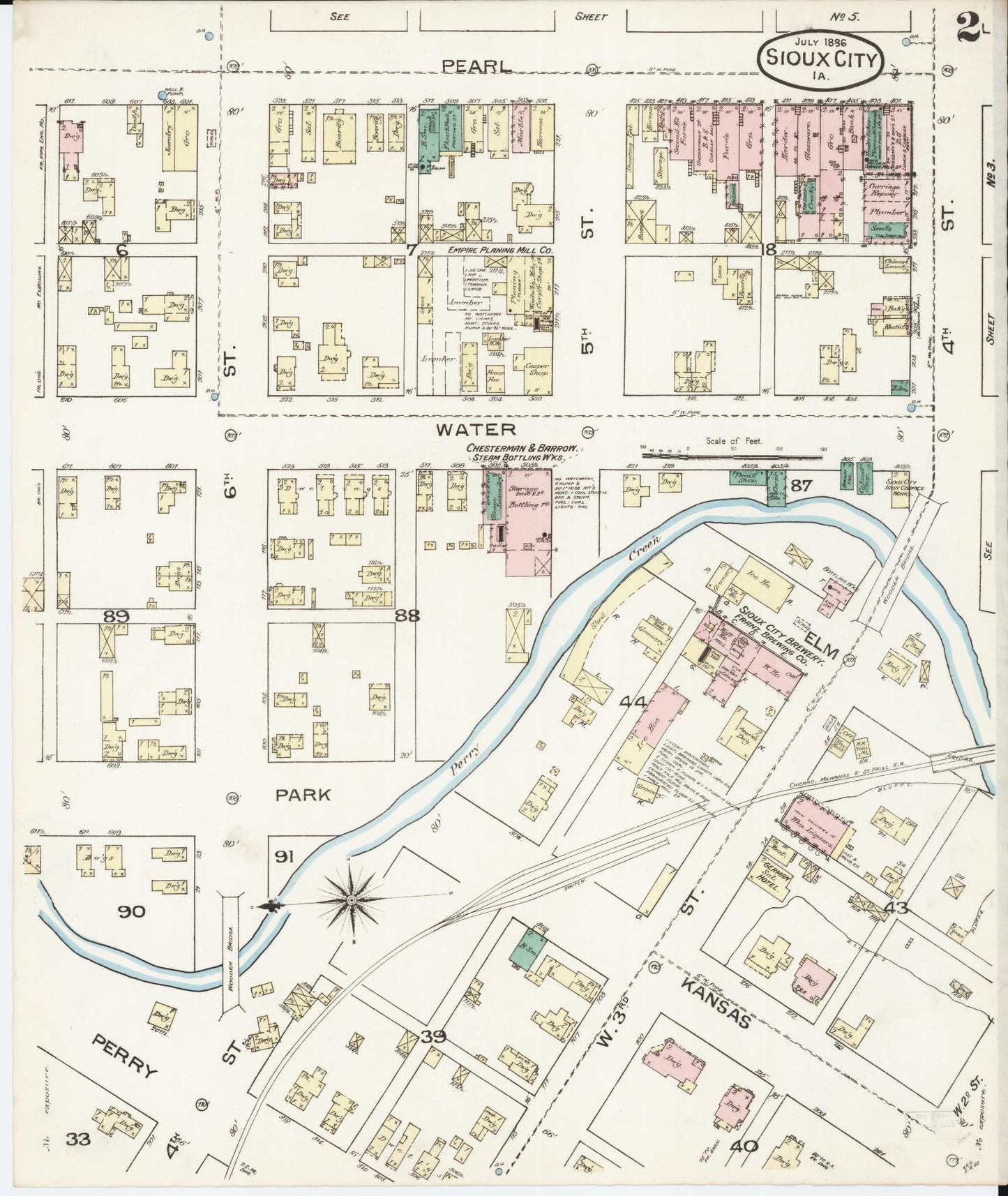 Sanborn Fire Insurance Map from Sioux City, Woodbury County, Iowa (1886), Sheet #0002 - Historic Sanborn Fire Insurance Map Print, vintage old map wall art