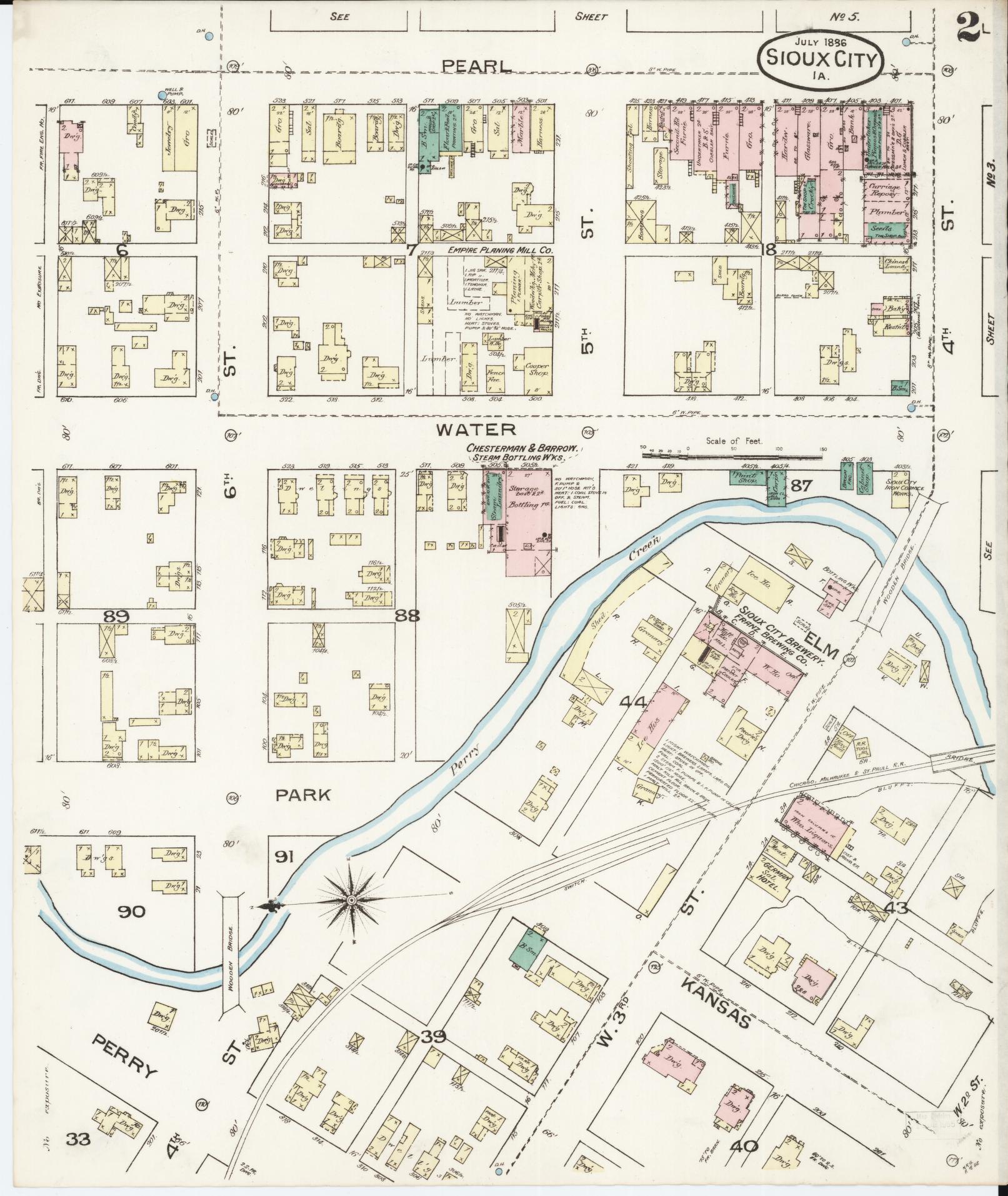 Sanborn Fire Insurance Map from Sioux City, Woodbury County, Iowa (1886), Sheet #0002 - Historic Sanborn Fire Insurance Map Print, vintage old map wall art