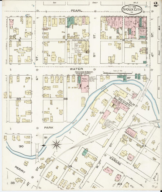 Sanborn Fire Insurance Map from Sioux City, Woodbury County, Iowa (1886), Sheet #0002 - Historic Sanborn Fire Insurance Map Print, vintage old map wall art