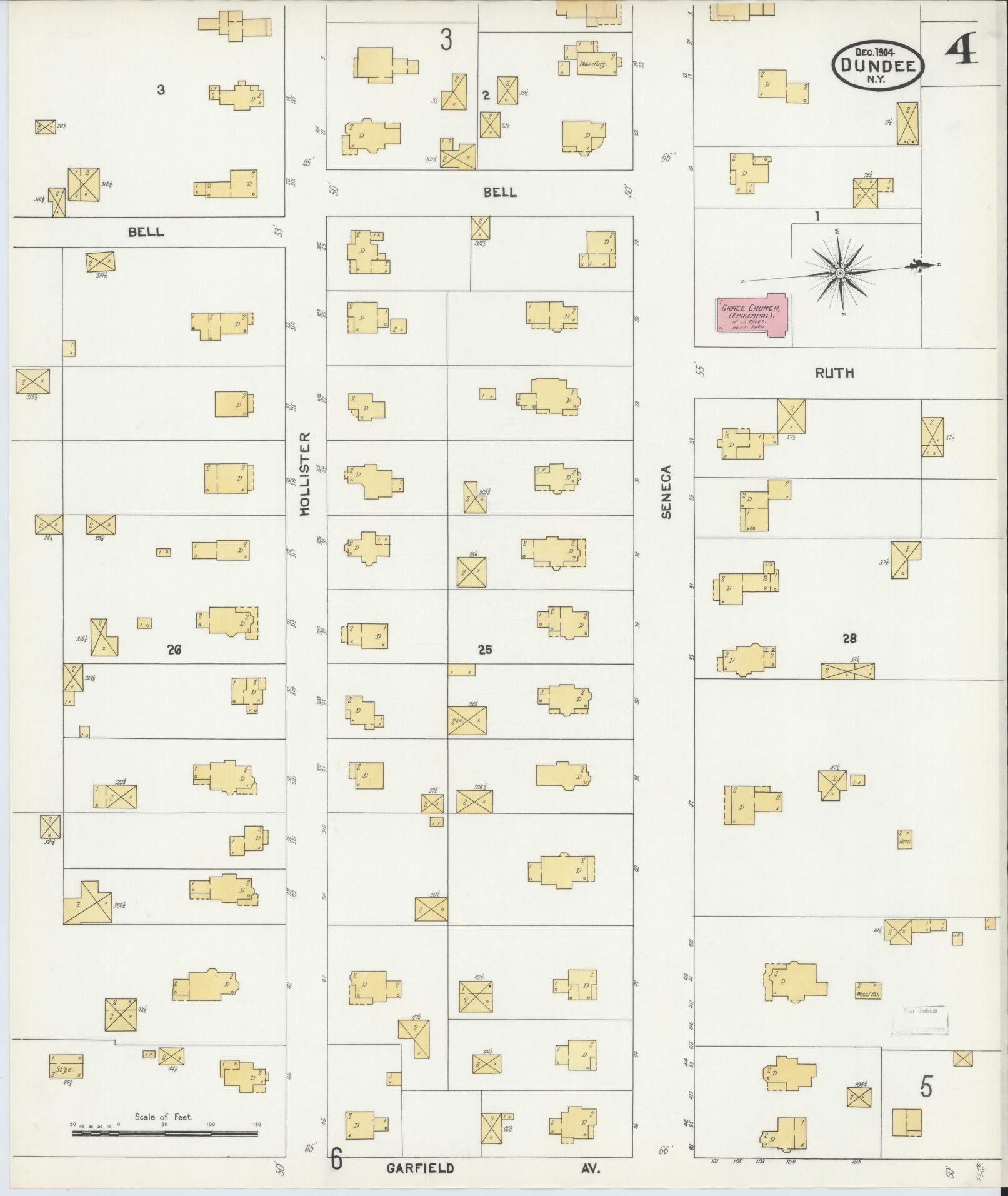 Sanborn Fire Insurance Map from Dundee, Yates County, New York (1904), Sheet #0004 - Historic Sanborn Fire Insurance Map Print, vintage old map wall art, antique decor, genealogy gift, New York New York map