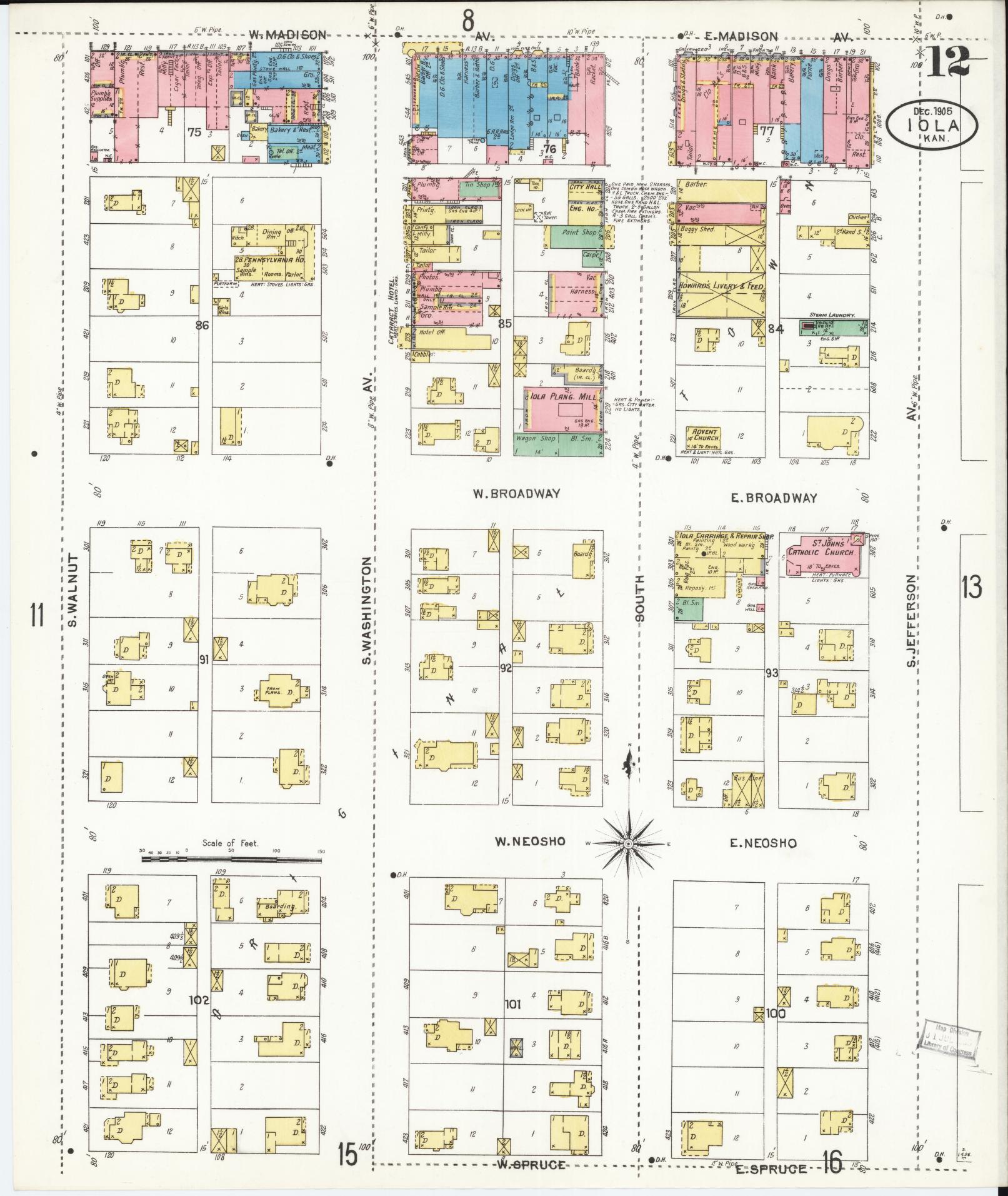 Sanborn Fire Insurance Map from Iola, Allen County, Kansas (1905), Sheet #0012 - Complete Map Set gallery image, historic Sanborn map, vintage wall art, Kansas Kansas