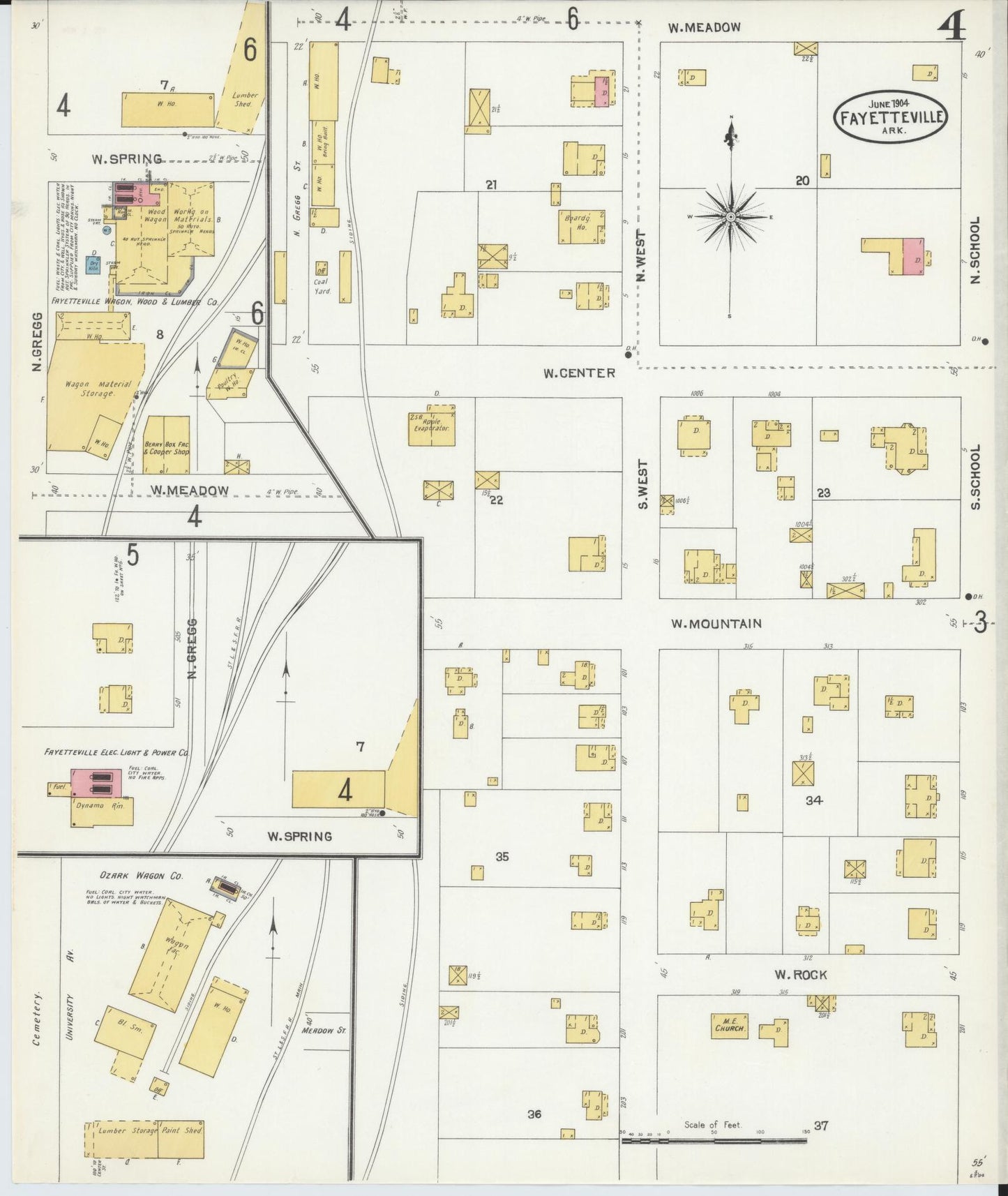 Sanborn Fire Insurance Map from Fayetteville, Washington County, Arkansas (1904), Sheet #0004 - Complete Map Set gallery image, historic Sanborn map, vintage wall art, Arkansas Arkansas
