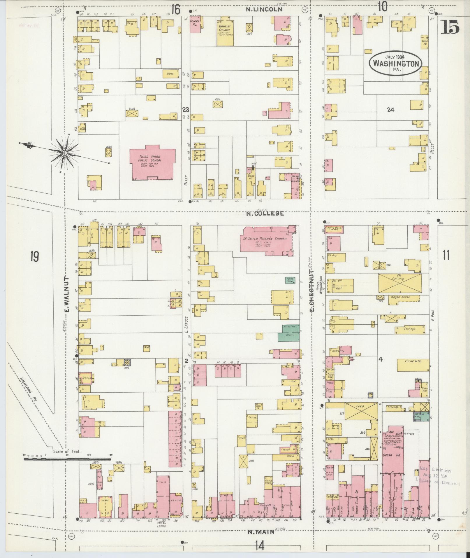 Sanborn Fire Insurance Map from Washington, Washington County, Pennsylvania (1904), Sheet #0015 - Historic Sanborn Fire Insurance Map Print, vintage old map wall art, antique decor, genealogy gift, Sanborn Fire Insurance Map from Washington Washington map