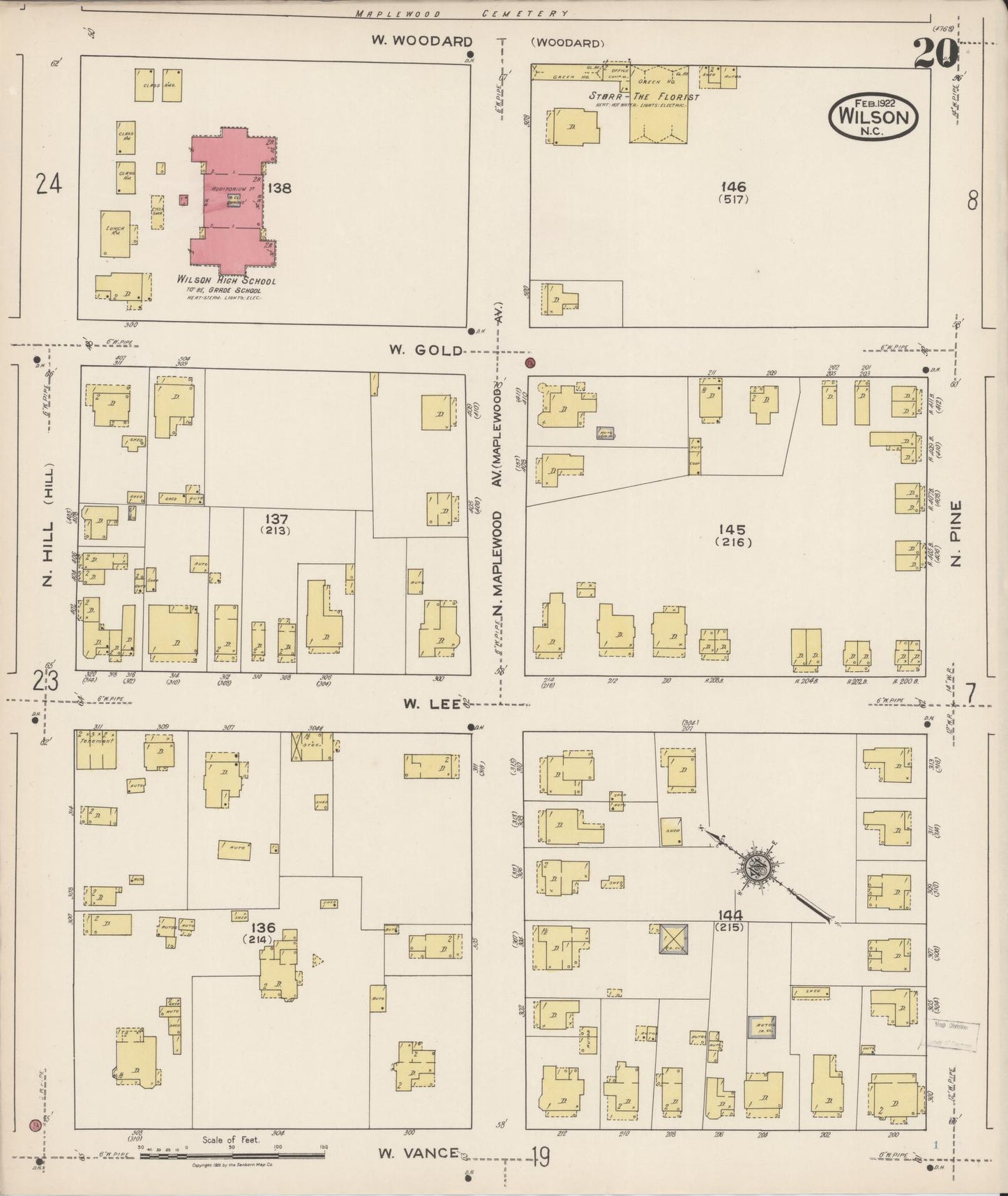Sanborn Fire Insurance Map from Wilson, Wilson County, North Carolina (1922), Sheet #0020 - Complete Map Set gallery image, historic Sanborn map, vintage wall art, North Carolina North Carolina
