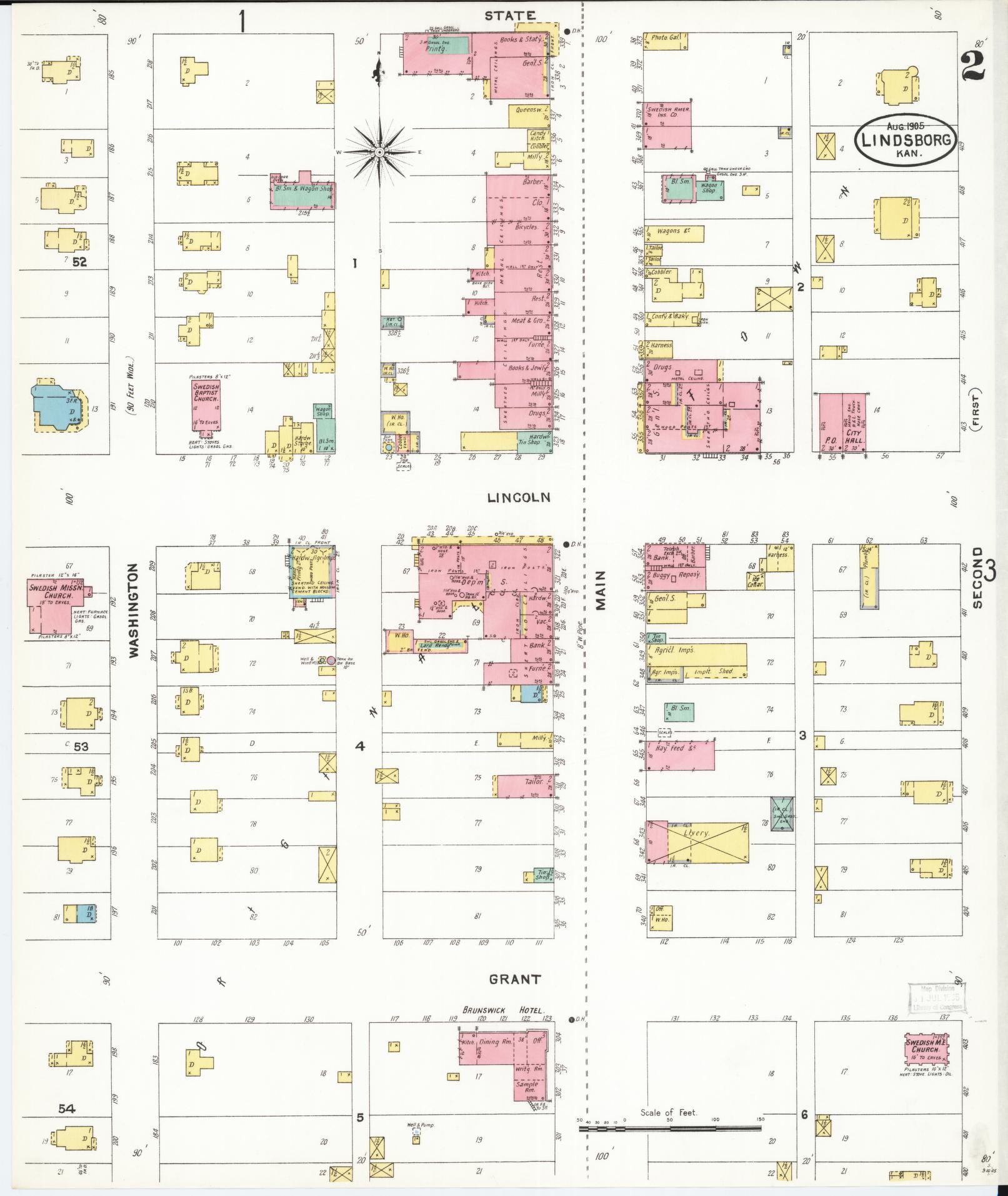 Sanborn Fire Insurance Map from Lindsborg, Mcpherson County, Kansas (1905), Sheet #0002 - Complete Map Set gallery image, historic Sanborn map, vintage wall art, Kansas Kansas