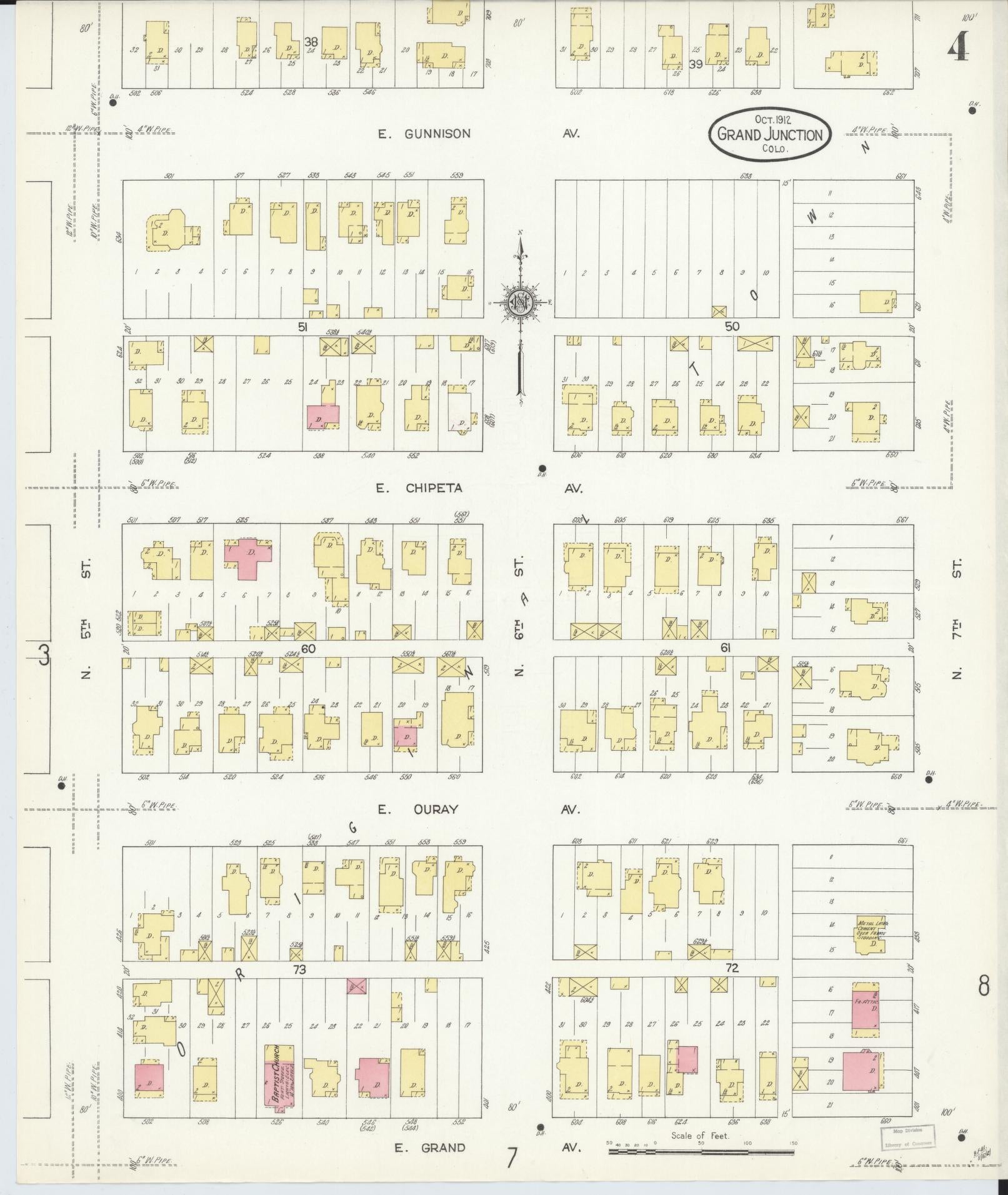 Sanborn Fire Insurance Map from Grand Junction, Mesa County, Colorado (1912), Sheet #0004 - Historic Sanborn Fire Insurance Map Print, vintage old map wall art, antique decor, genealogy gift, Colorado Colorado map